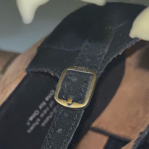 TOMS Black Suede and Cork Wedge Sandals - Picture 6 of 12